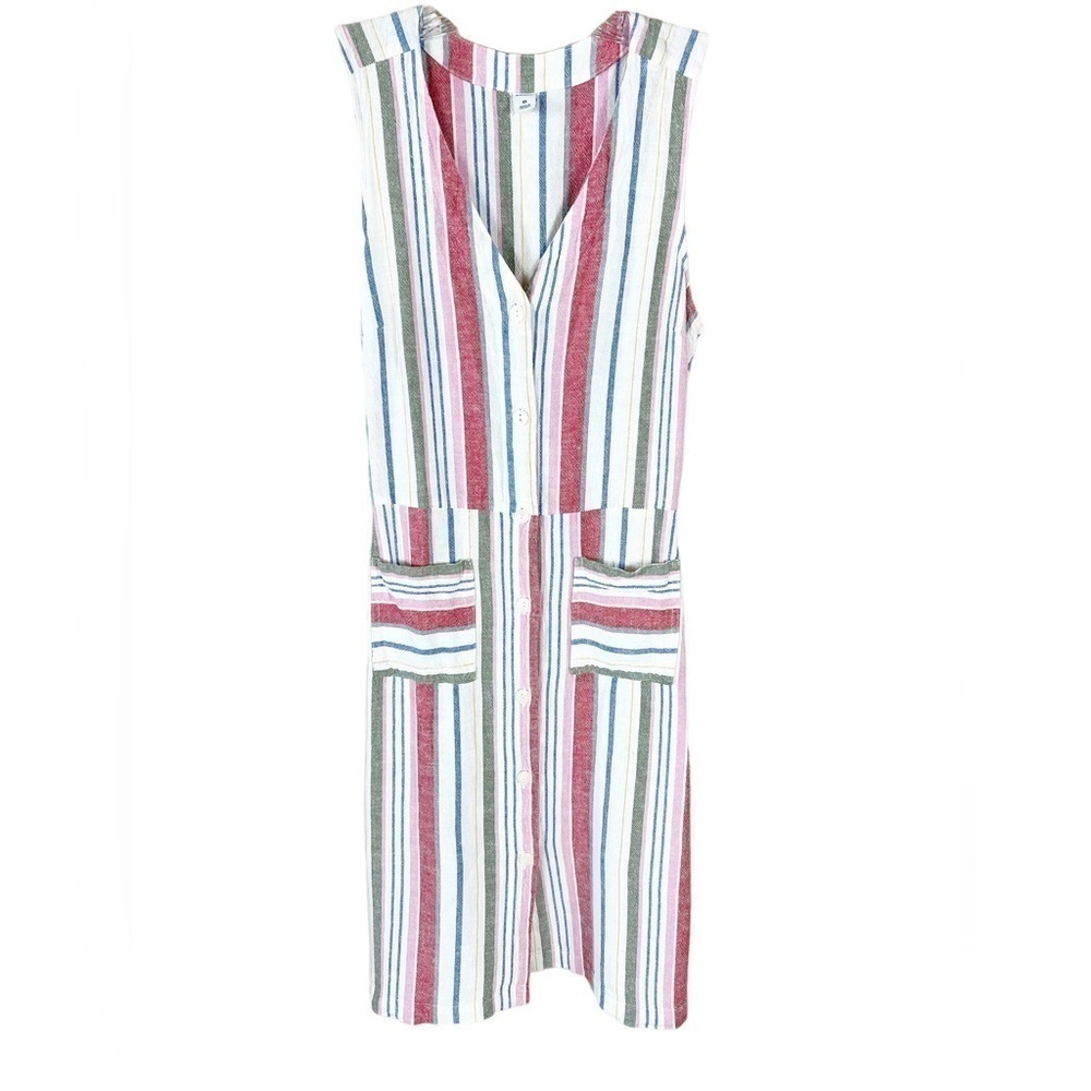 Old Navy V-Neck Sleeveless Striped Linen Blend Button Front Dress XS